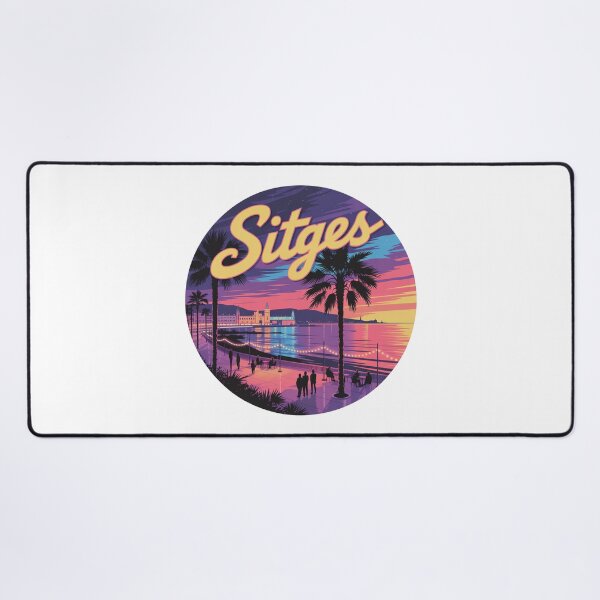 Item preview, Sitges Spain Sticker – Neon Sunset Illustration, Coastal Night Art, Retro Mediterranean Design designed and sold by CircinusStore.