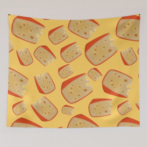 Item preview, Life is Better with Cheese print of pieces of cheese with holes on a yellow background designed and sold by Martapp.