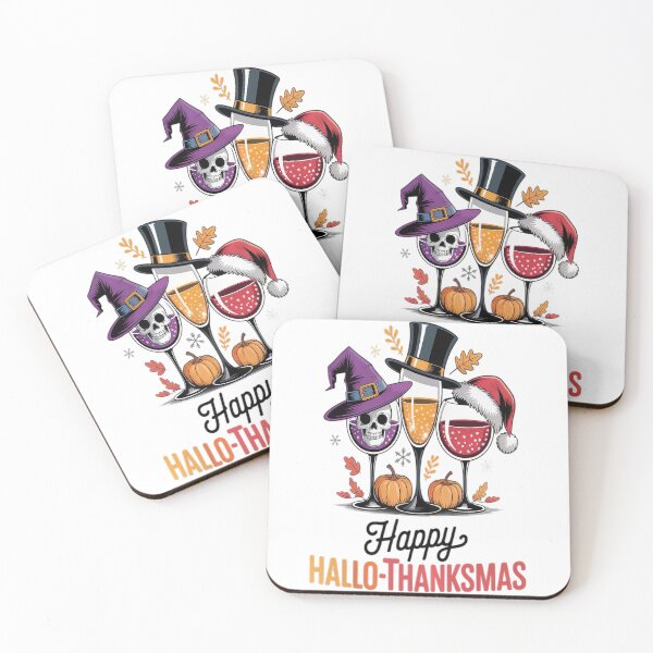 Item preview, Happy Hallothanksmas Halloween Thanksgiving Christmas Wine designed and sold by sandrahofer-art.