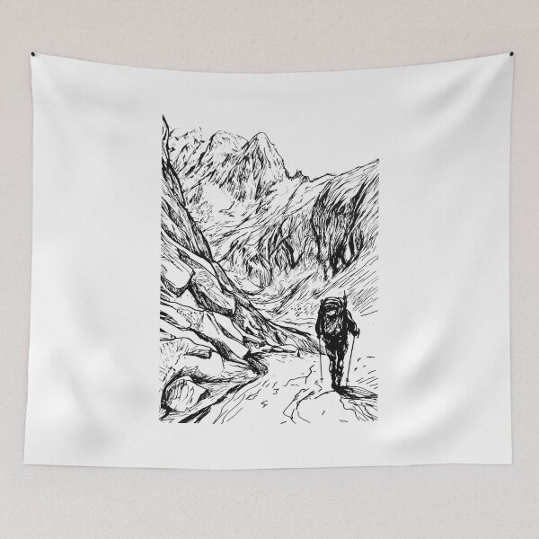 Item preview, Mountaineer minimalistic black and white art with towering mountains and rock designed and sold by Encreable.