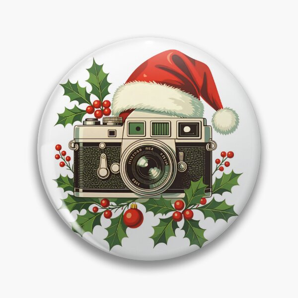 Item preview, Vintage camera decorated for Christmas with holly and a Santa hat enhances holiday spirit designed and sold by SpaceartLilu.