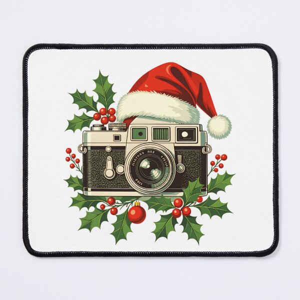 Item preview, Vintage camera decorated for Christmas with holly and a Santa hat enhances holiday spirit designed and sold by SpaceartLilu.
