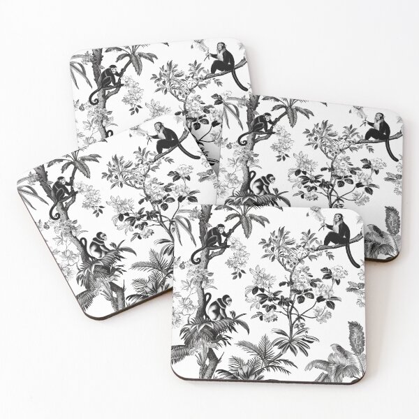 Item preview, Tropical Jungle Monkeys – Black and White Botanical Pattern designed and sold by EmeraldeaArt.