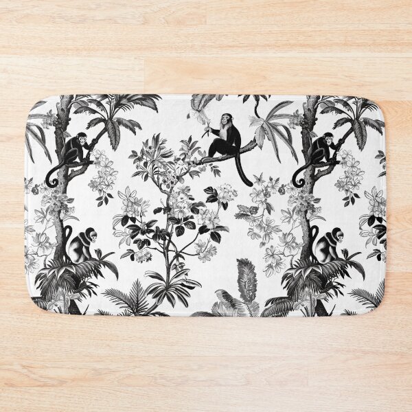 Item preview, Tropical Jungle Monkeys – Black and White Botanical Pattern designed and sold by EmeraldeaArt.