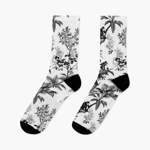 Item preview, Tropical Jungle Monkeys – Black and White Botanical Pattern designed and sold by EmeraldeaArt.