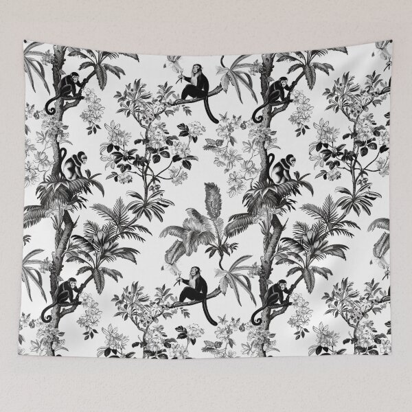 Item preview, Tropical Jungle Monkeys – Black and White Botanical Pattern designed and sold by EmeraldeaArt.