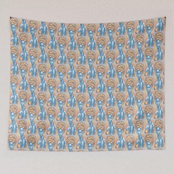 Item preview, Blue Woman Golden Headwrap Portrait Art By Merch, Limited Edition designed and sold by MichaelbmOver.