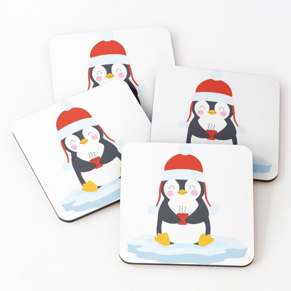 Item preview, Cute winter penguin sitting on piece of ice with hot chocolate in the cup designed and sold by AllaMashycheva.
