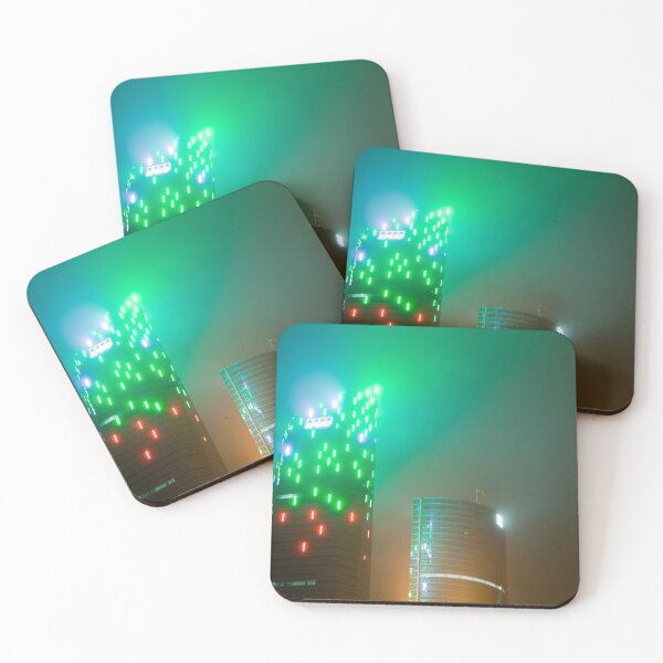 Item preview, Vibrant Madrid City Glow: Emerald Ruby Skyscrapers designed and sold by Clavivs.