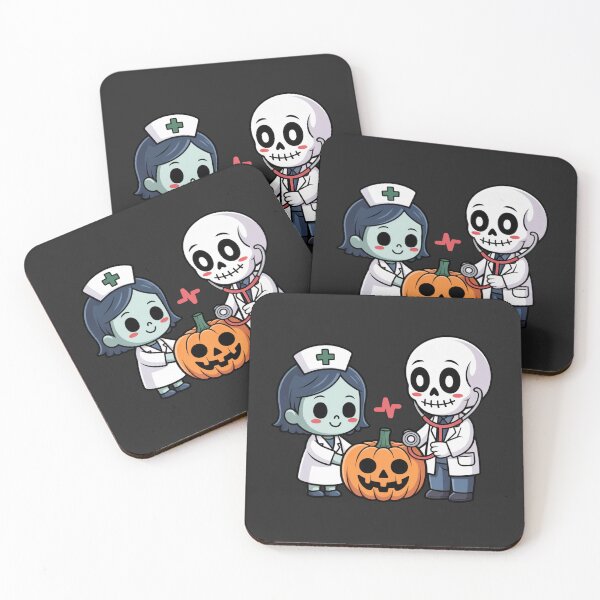 Item preview, Chibi Skeleton Doctor and Ghost Nurse | Funny Cute Halloween Hospital Kawaii Design designed and sold by ColorSplash123.