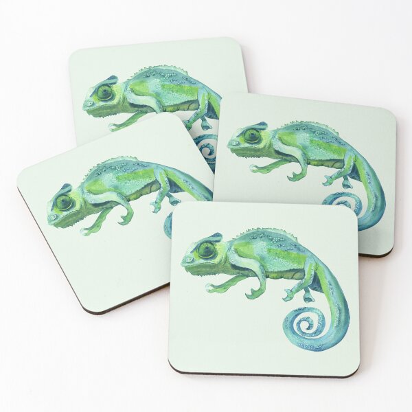 Item preview, Watercolor Green Blue Chameleon – Turquoise Reptile Illustration designed and sold by EmeraldeaArt.