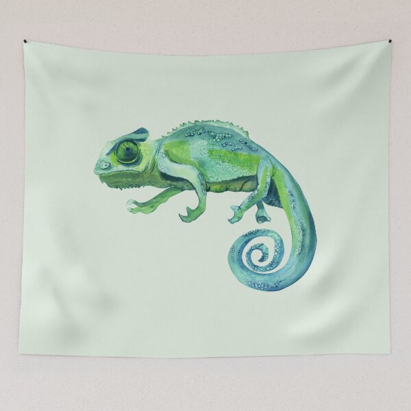 Item preview, Watercolor Green Blue Chameleon – Turquoise Reptile Illustration designed and sold by EmeraldeaArt.