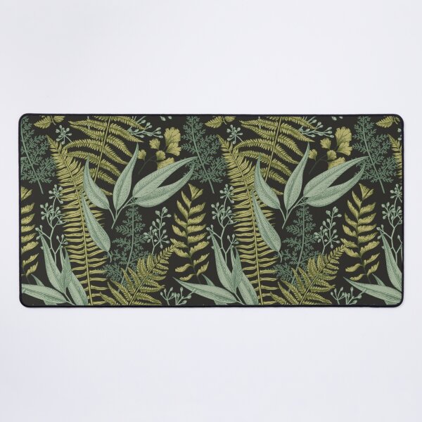 Item preview, Vintage botanical ferns, sage and olive on black designed and sold by CharmedVille.