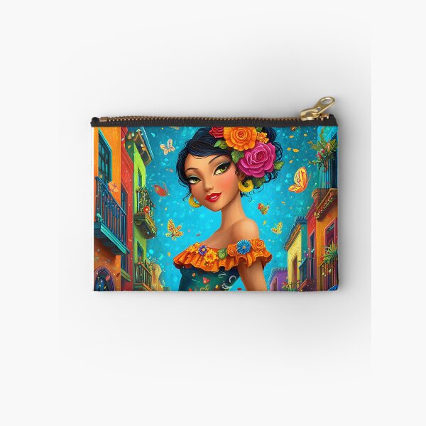 Item preview, Colorful Woman in Floral Dress with Vibrant Background designed and sold by Artessie.