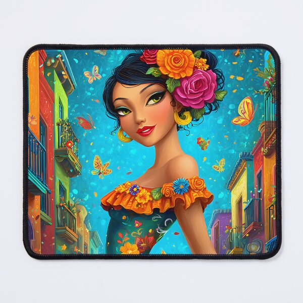 Item preview, Colorful Woman in Floral Dress with Vibrant Background designed and sold by Artessie.