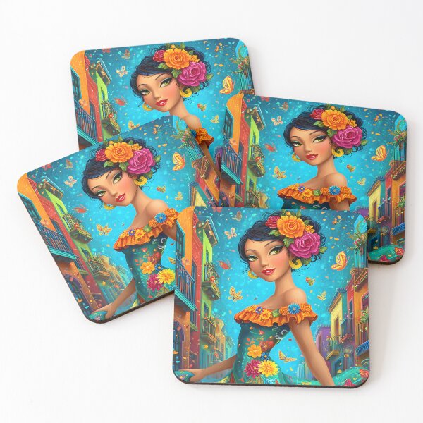 Item preview, Colorful Woman in Floral Dress with Vibrant Background designed and sold by Artessie.