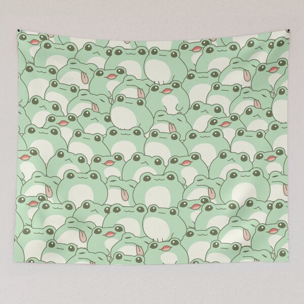Item preview, Kawaii mint frogs pattern, pastel green frog crowd designed and sold by CharmedVille.
