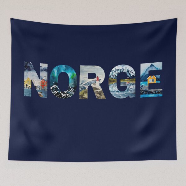 Item preview, Norway "Norge" landscape lettering – watercolor design designed and sold by Scandi Shop .