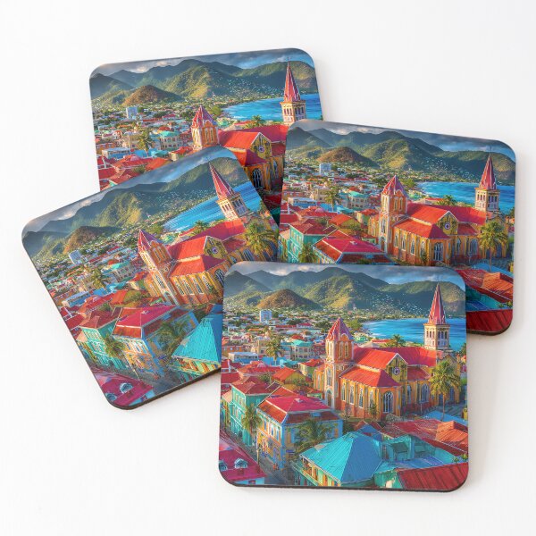 Item preview, Colorful Coastal Town with Mountainous Backdrop designed and sold by Artessie.
