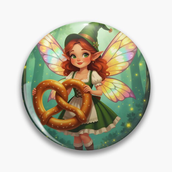 Item preview, Dirndl Fairy with Pretzel – Bavarian Forest Magic Illustration designed and sold by EmeraldeaArt.