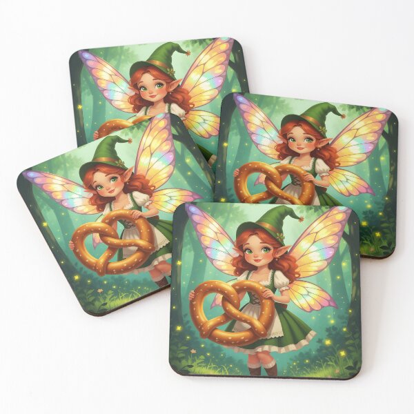 Item preview, Dirndl Fairy with Pretzel – Bavarian Forest Magic Illustration designed and sold by EmeraldeaArt.