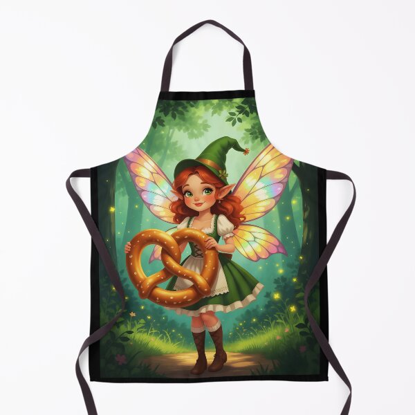 Item preview, Dirndl Fairy with Pretzel – Bavarian Forest Magic Illustration designed and sold by EmeraldeaArt.