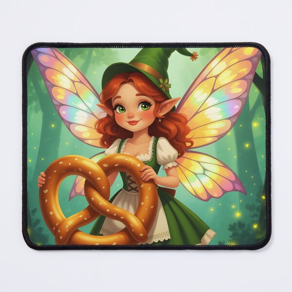 Item preview, Dirndl Fairy with Pretzel – Bavarian Forest Magic Illustration designed and sold by EmeraldeaArt.