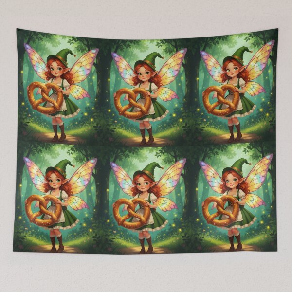 Item preview, Dirndl Fairy with Pretzel – Bavarian Forest Magic Illustration designed and sold by EmeraldeaArt.