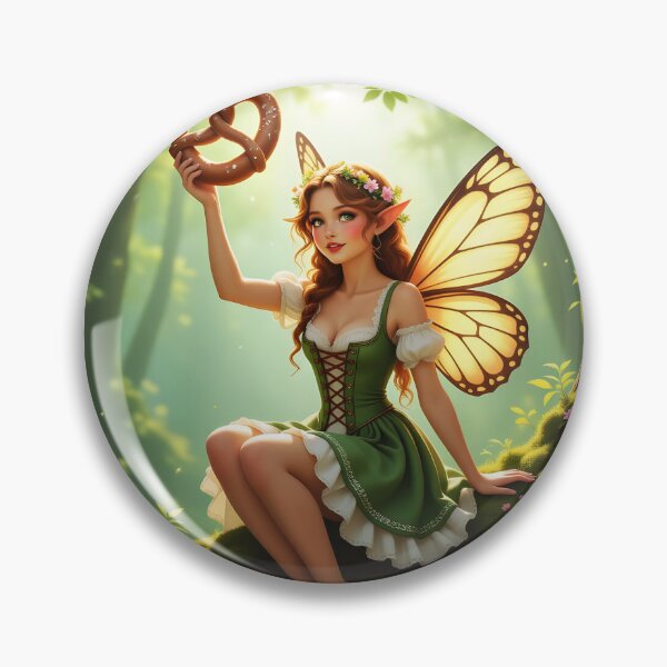 Item preview, Dirndl Fae Girl with Pretzel – Mossy Forest Butterfly Magic designed and sold by EmeraldeaArt.