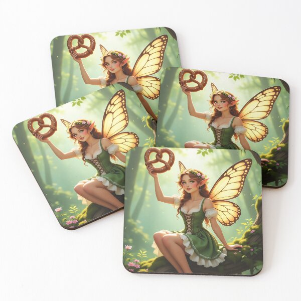 Item preview, Dirndl Fae Girl with Pretzel – Mossy Forest Butterfly Magic designed and sold by EmeraldeaArt.