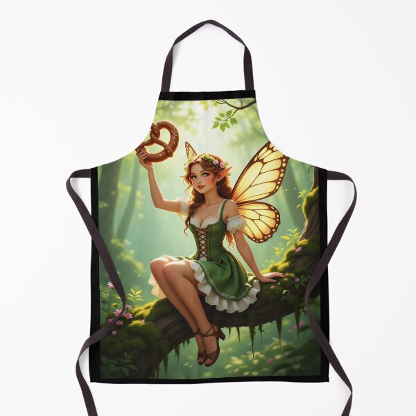 Item preview, Dirndl Fae Girl with Pretzel – Mossy Forest Butterfly Magic designed and sold by EmeraldeaArt.