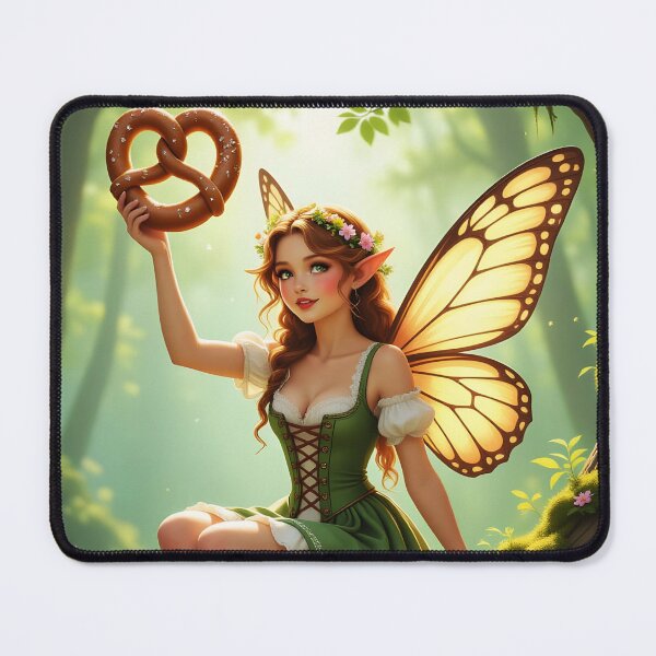 Item preview, Dirndl Fae Girl with Pretzel – Mossy Forest Butterfly Magic designed and sold by EmeraldeaArt.