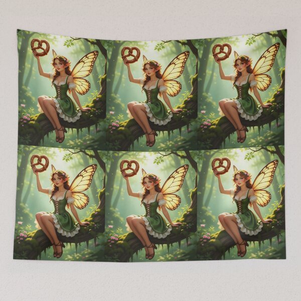 Item preview, Dirndl Fae Girl with Pretzel – Mossy Forest Butterfly Magic designed and sold by EmeraldeaArt.