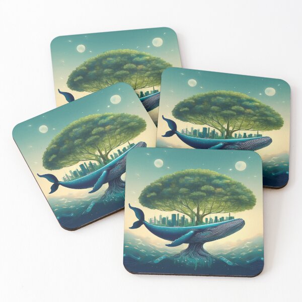Item preview, Surreal Whale with Tree and City – Fantasy Nature Art designed and sold by Tiatooty.