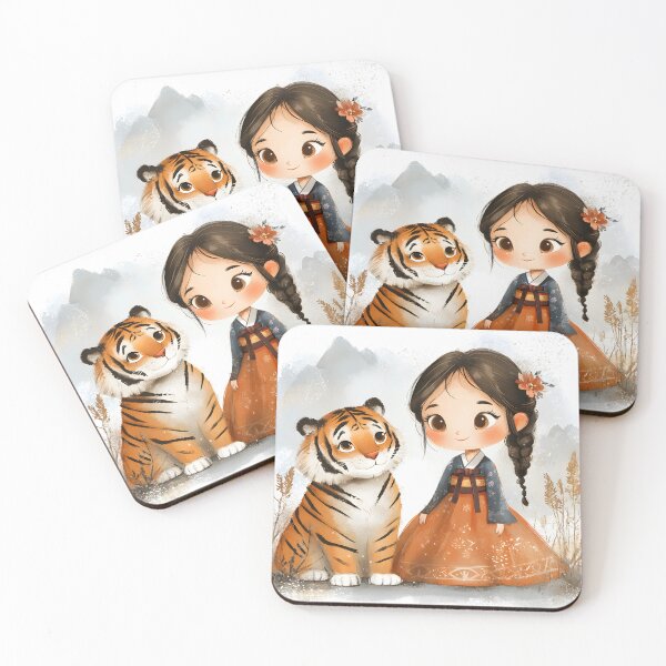 Item preview, Cute Korean Girl with her Best Tiger friend designed and sold by Anicue.