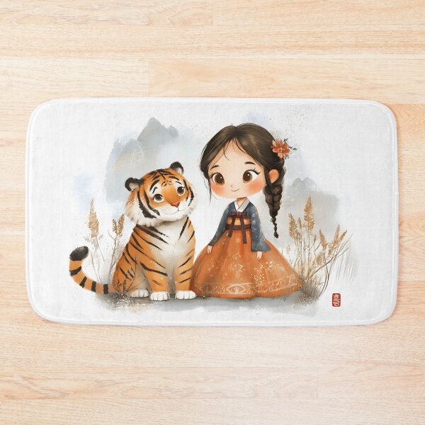 Item preview, Cute Korean Girl with her Best Tiger friend designed and sold by Anicue.