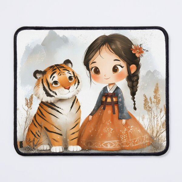Item preview, Cute Korean Girl with her Best Tiger friend designed and sold by Anicue.