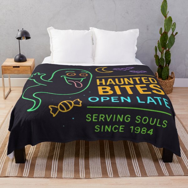 Item preview, Haunted Bites Neon Ghost – Funny Retro Halloween T-Shirt for Night Owls & Snack Lover designed and sold by Syrupulse.