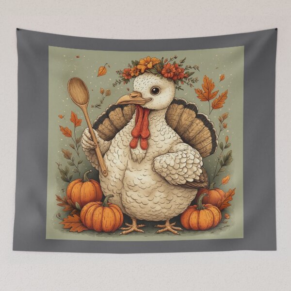 Item preview, Adorable Whimsical Turkey Chef Illustration | Cozy Cottagecore Thanksgiving Art designed and sold by Eden Underground Radio (Official Merch).