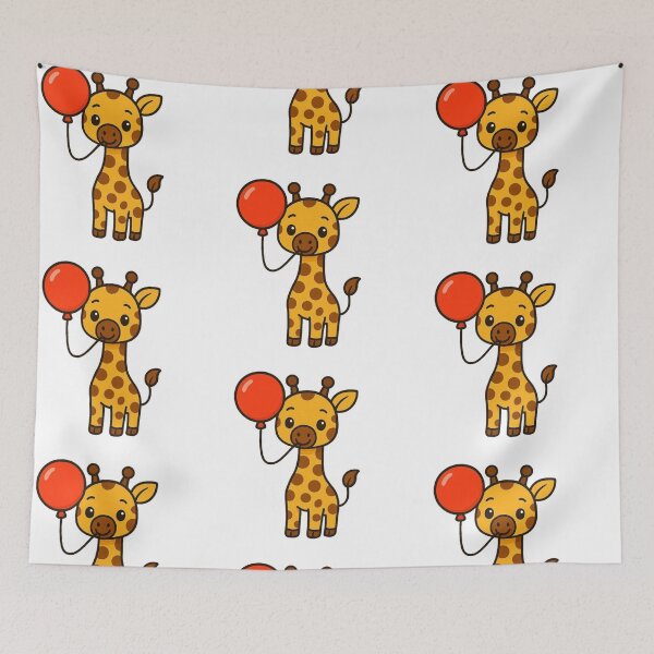 Item preview, Gentle Giraffe with Red Balloon – Whimsical Animal Art designed and sold by Confuzz1ed.