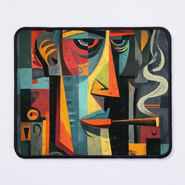 Item preview, Cubist Colorful Abstract Portrait of a Cigar Aficionado Smoking Cigar in Dynamic Geometric Composition designed and sold by OlfactoART Studio.