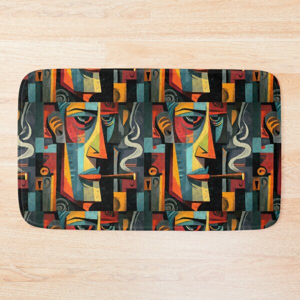 Item preview, Cubist Colorful Abstract Portrait of a Cigar Aficionado Smoking Cigar in Dynamic Geometric Composition designed and sold by OlfactoART Studio.