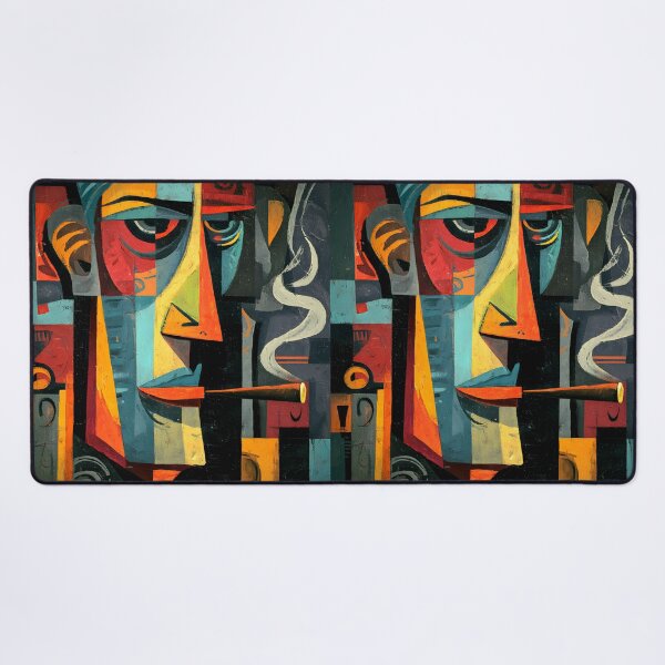 Item preview, Cubist Colorful Abstract Portrait of a Cigar Aficionado Smoking Cigar in Dynamic Geometric Composition designed and sold by OlfactoART Studio.