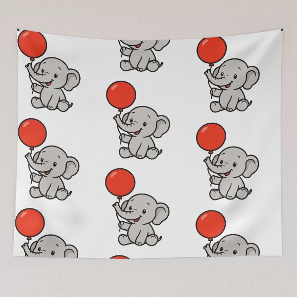 Item preview, Happy Baby Elephant with Red Balloon – Playful Animal Art designed and sold by Confuzz1ed.