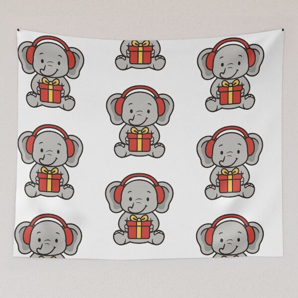 Item preview, Elephant with Gift and Earmuffs – Gentle Christmas Design designed and sold by Confuzz1ed.