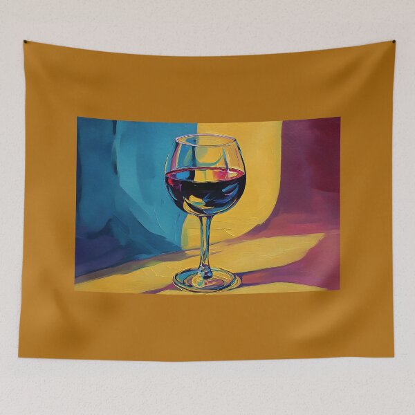 Item preview, Colorful Wine Glass Artwork with Vivid Background and Reflective Play of Warm and Cool Tones designed and sold by OlfactoART Studio.