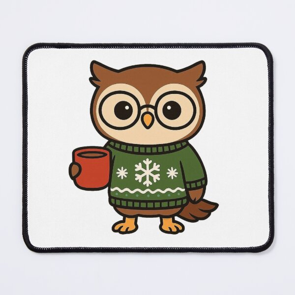 Item preview, Cozy Owl in Christmas Sweater with Cocoa – Warm Winter Design designed and sold by Confuzz1ed.
