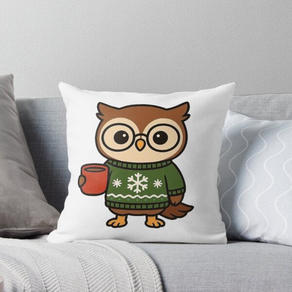 Item preview, Cozy Owl in Christmas Sweater with Cocoa – Warm Winter Design designed and sold by Confuzz1ed.