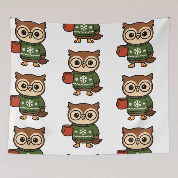 Item preview, Cozy Owl in Christmas Sweater with Cocoa – Warm Winter Design designed and sold by Confuzz1ed.