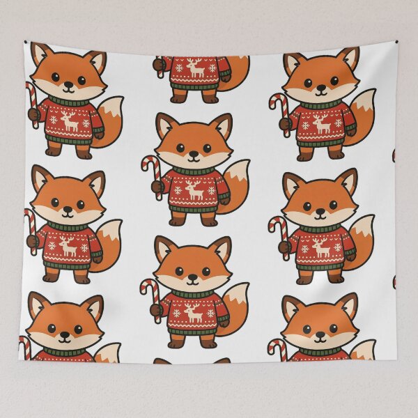 Item preview, Festive Fox in Reindeer Sweater Holding Candy Cane – Cute Christmas Character designed and sold by Confuzz1ed.